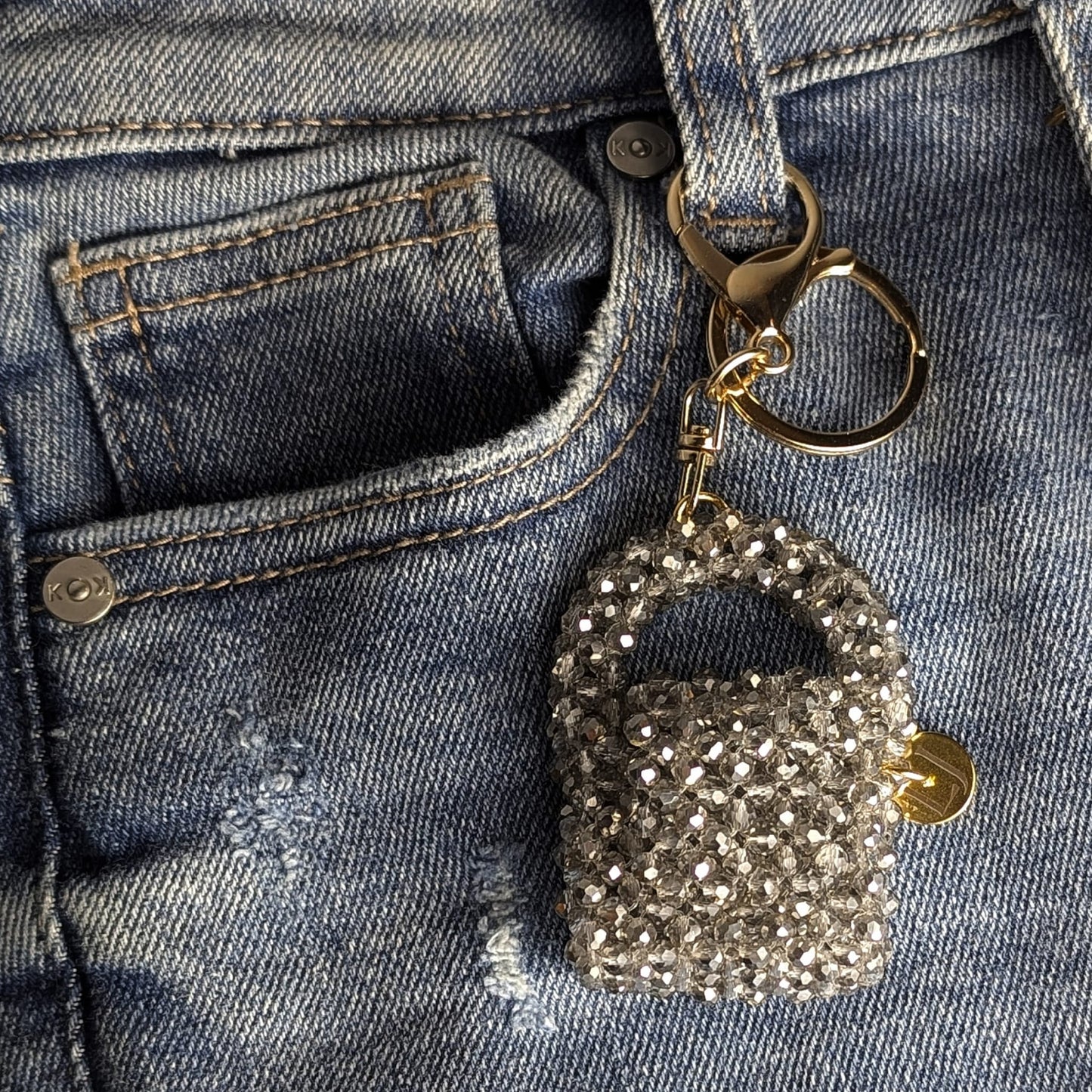Midnight Spark Crystal Beaded Charm Bag
