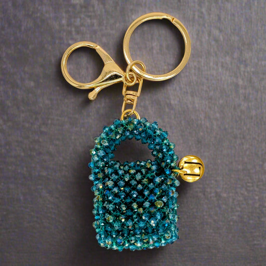 Azure Mini Crystal Beaded Charm Bag