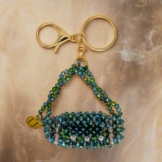 Seafoam Sparkle Mini Crystal Beaded Charm Bag