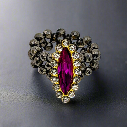 Rose Ash Crystal Beaded Ring