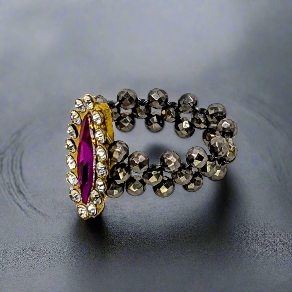 Rose Ash Crystal Beaded Ring