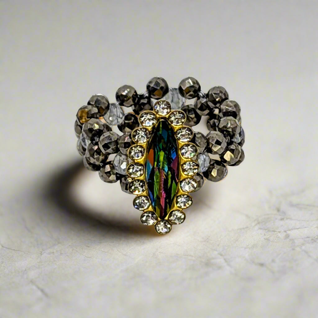 Dusk Crystal Beaded Ring