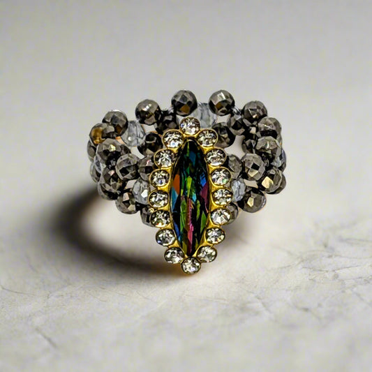 Dusk Crystal Beaded Ring