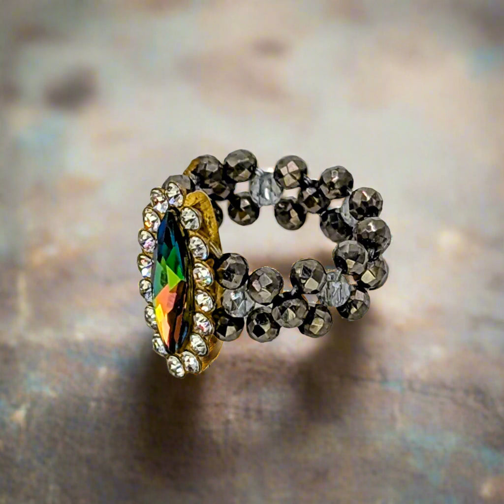 Dusk Crystal Beaded Ring