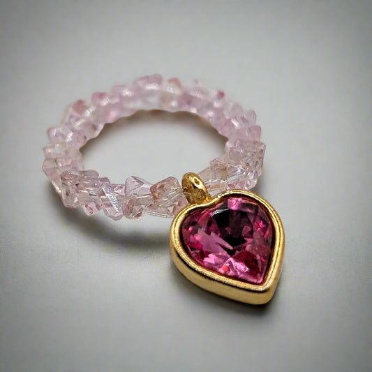 Rosé Heart Crystal Beaded Ring