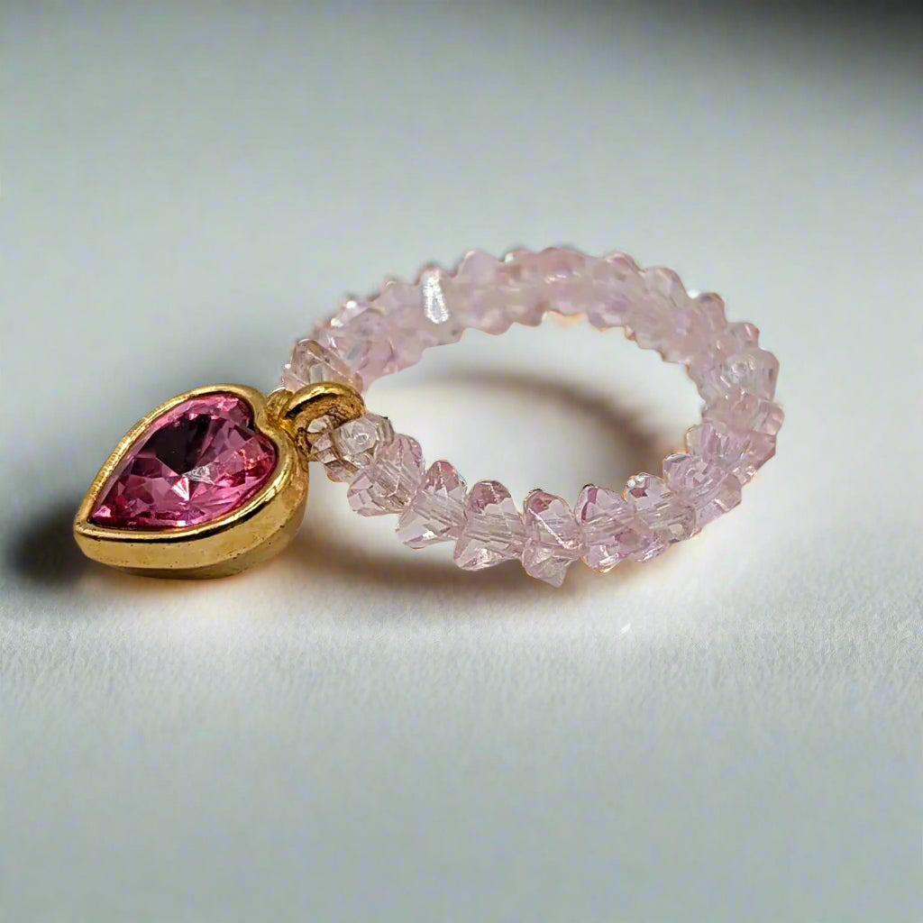 Rosé Heart Crystal Beaded Ring