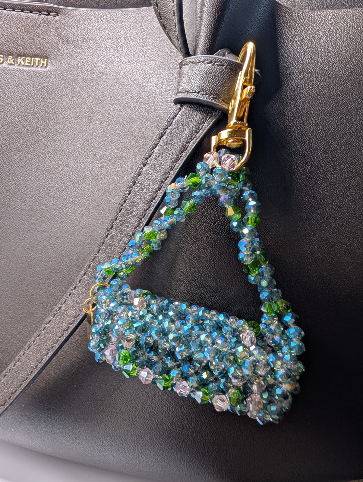 Seafoam Sparkle Mini Crystal Beaded Charm Bag