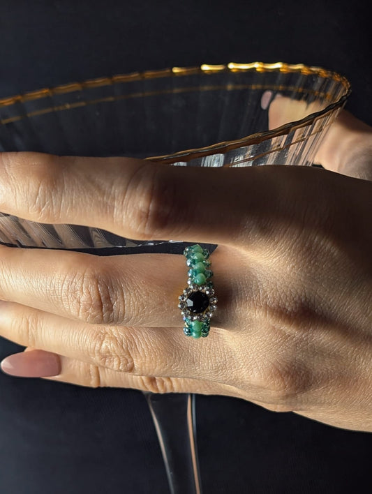 Midnight Jade Crystal Beaded Ring
