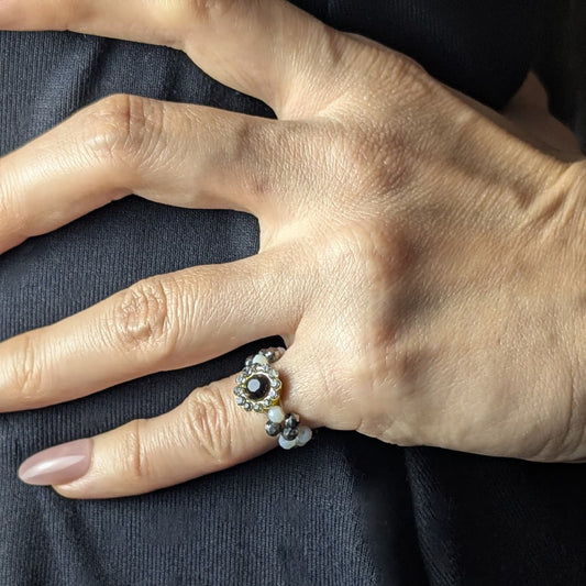 Monochrome Kiss Crystal Beaded Pinky Ring