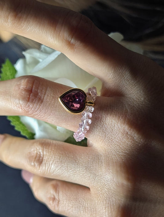 Rosé Heart Crystal Beaded Ring