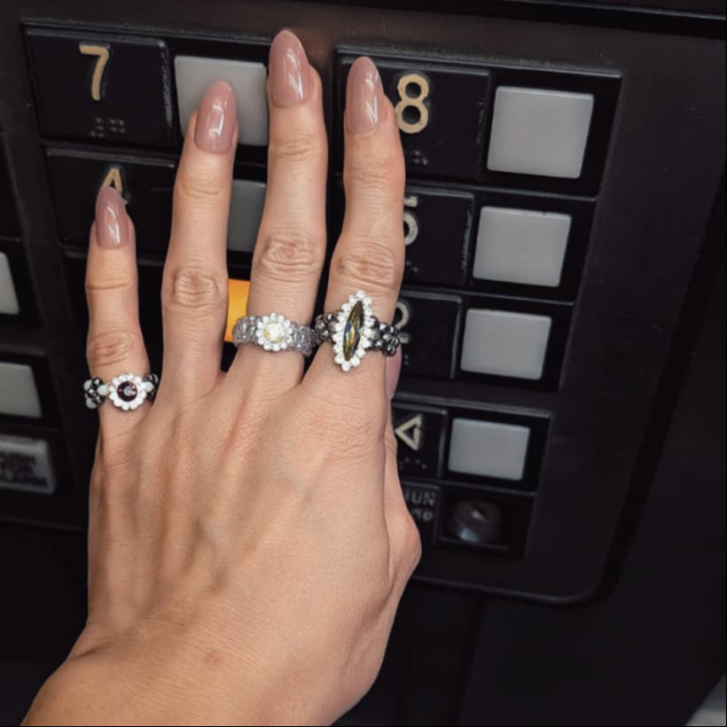 Monochrome Kiss Crystal Beaded Pinky Ring