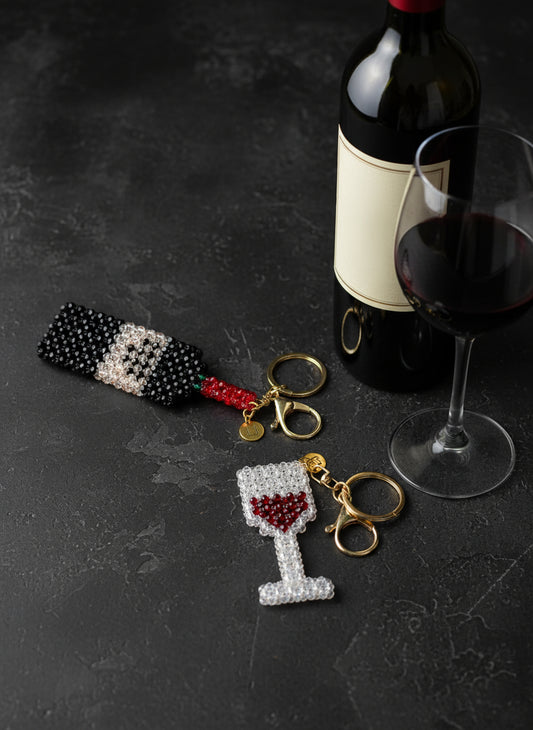 Rosé Noir Crystal Beaded Wine Bottle Charm