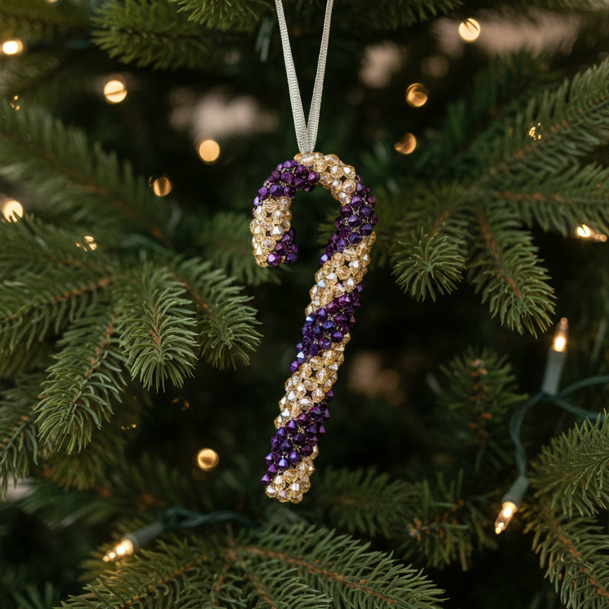 Peppermint Sparkle Crystal Beaded Candy Cane Ornament