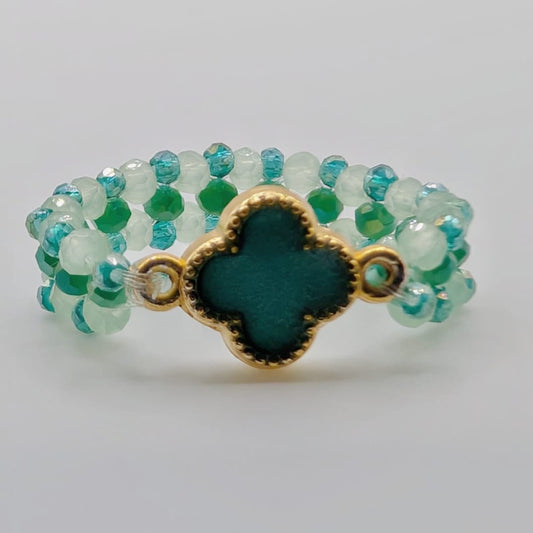 Emerald Clover Beaded Band Ring