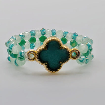 Emerald Clover Beaded Band Ring