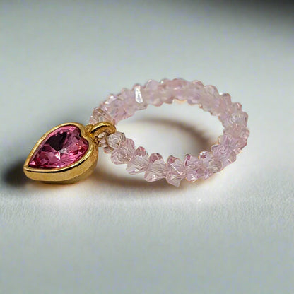 Rosé Heart Crystal Beaded Ring