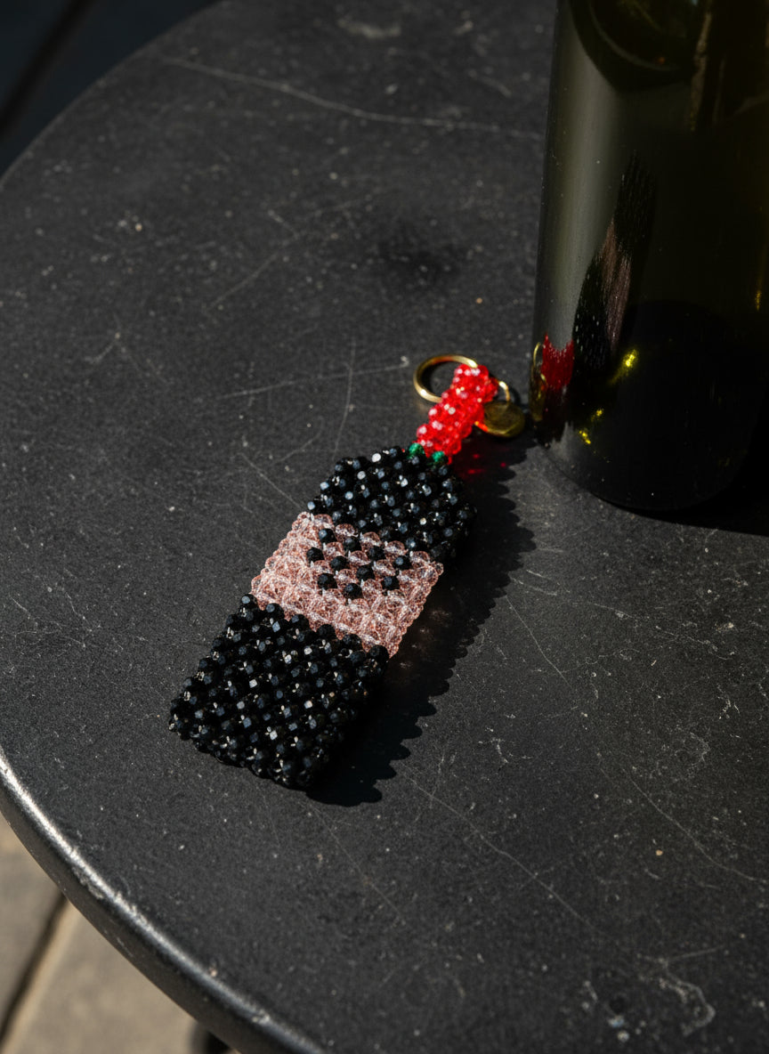 Rosé Noir Crystal Beaded Wine Bottle Charm