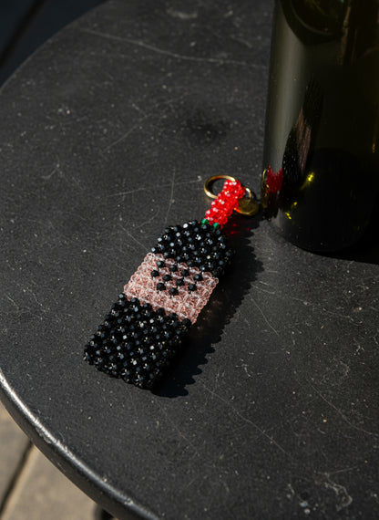 Rosé Noir Crystal Beaded Wine Bottle Charm