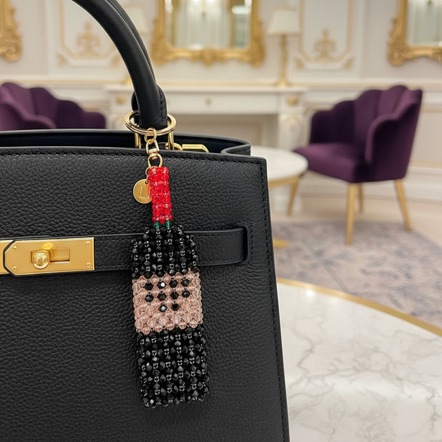Rosé Noir Crystal Beaded Wine Bottle Charm