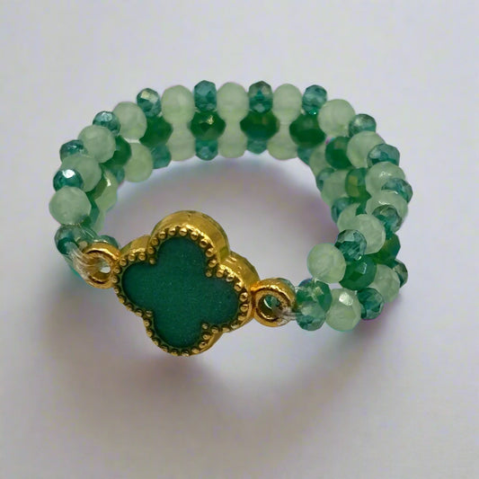 Emerald Clover Beaded Band Ring