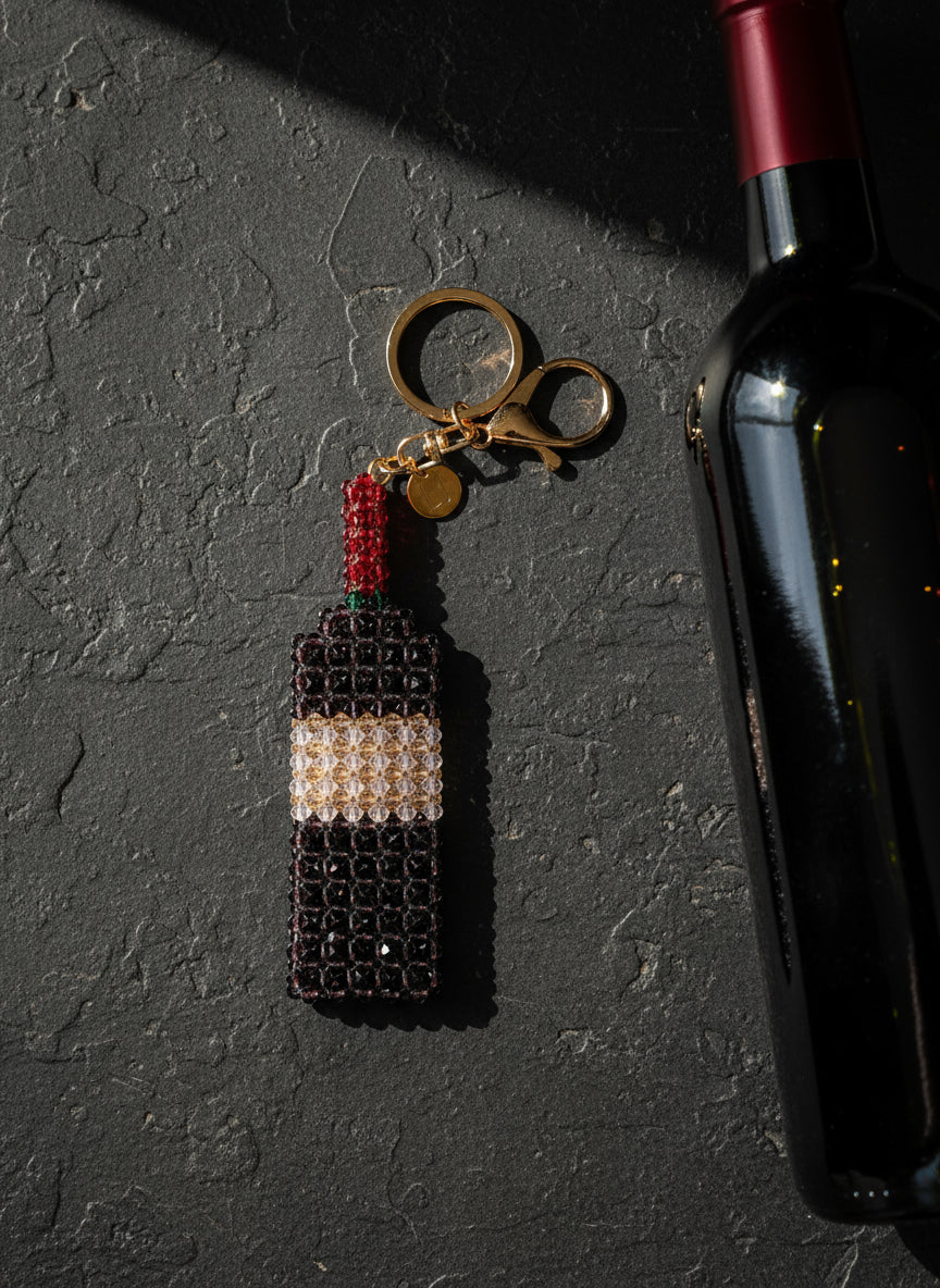 Rosé Noir Crystal Beaded Wine Bottle Charm