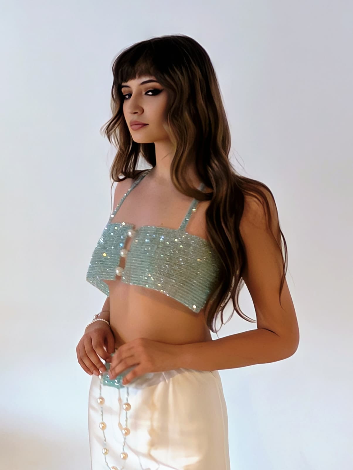 Little Blue Temptation Crystal Beaded Top